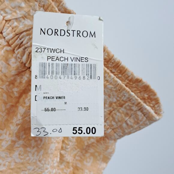 WAYF Naima Shorts M Smocked‎ Waist Floral High Waisted Pull On Peach Vines NWT - Picture 10 of 11